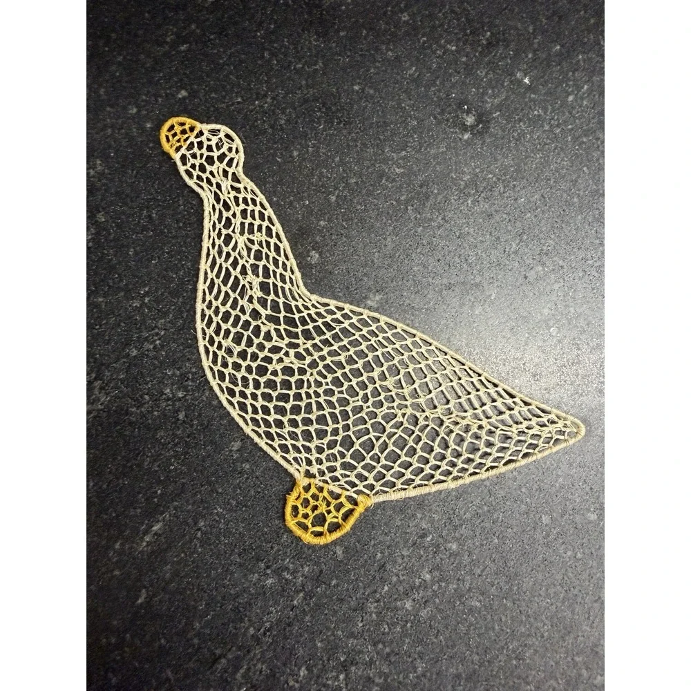 Vtg Handwoven Raffia Bird Duck Ornaments Folk Art Wall Decor Set 4 Cottagecore